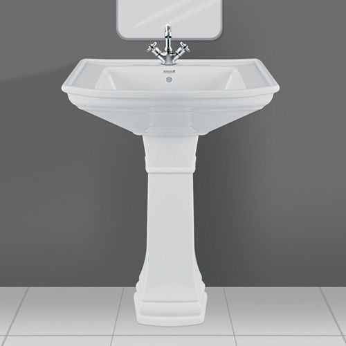 White Ceramic Wash Basin With Pedestal