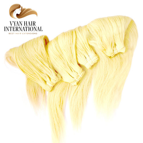 Wholesale Natural Straight Long Lasting Double Drawn Blond Hair Bundle Hair Weft Human Hair Extensions