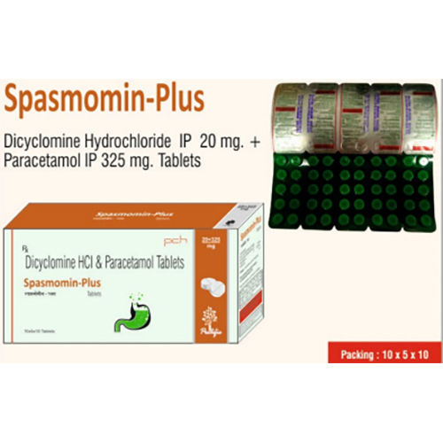 Spasmomin Plus Ingredients: Dicyclomine Hcl20mg+ Paracetamol 325mg