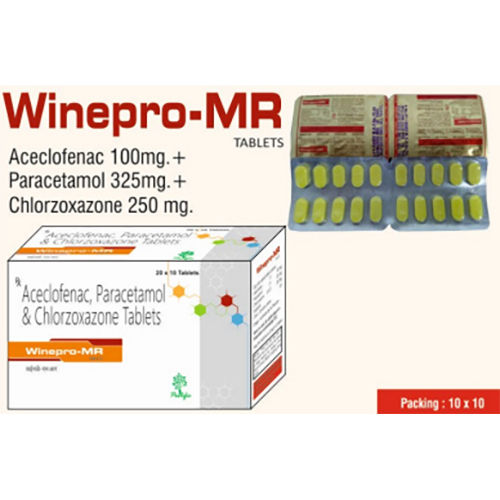 Winepro Mr Ingredients: Aceclofenac Ip 100 Mg + Paracetamol Ip 325 Mg
+ Chlorzoxazone Usp 250 Mg