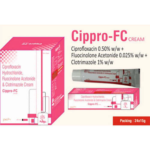 Cippro Fc Ingredients: Ciprofloxacin 0.5%+ Fluocinolone 0.025%+ Clotrimazole
1%+ Chlorocresol 0.1%