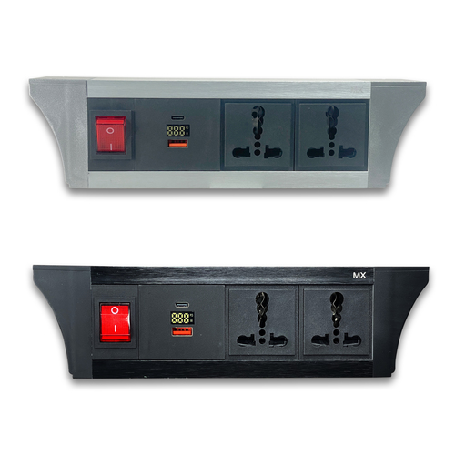 PDU Under table 2/3/4/6 Uni Socket 6/16 A With USB A And Type C 30W PD Port With Display With Dual Pole LED Ind. Switch MX 6427B / 6428B / 6429B / 6430B
