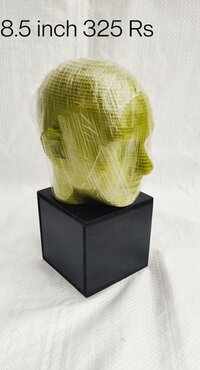 Antique Showpiece - 8.5 Inch Polyresin Human Figurine , Matte Green Finish On Elegant Wooden Base