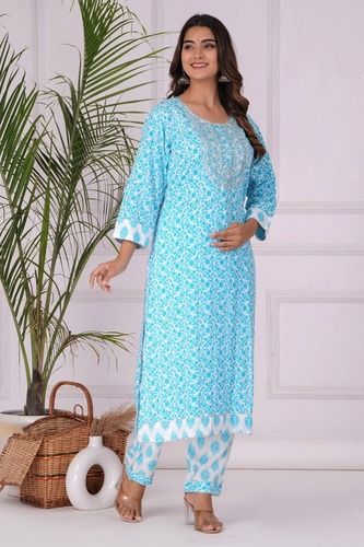 Sky Blu Leaf Embroidery Ladies Dress