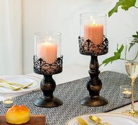 Wire Candle Holder 2 - Metal And Glass, 18 Cm High X 9.5 Cm Wide | Elegant Design, Romantic Ambiance, Versatile For Weddings And Dinners