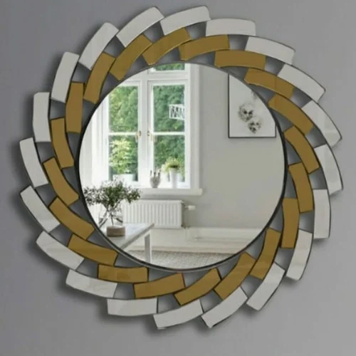 MDF Glass Mirror - Glass 6mm Thick, Round Shape, Available in Various Sizes | Golden Finish for Elegant Bathroom Enhancement