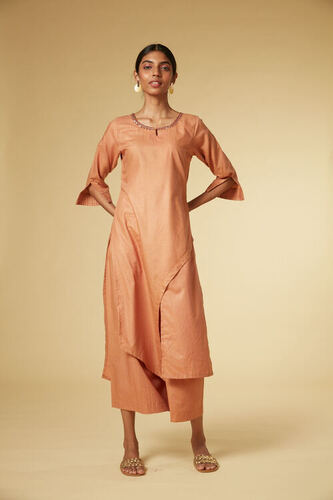 RUST EMBROIDERED VISCOSE STRAIGHT KURTA SET