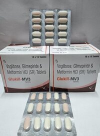 GLUKILL-MV3 TABLETS - VOGLIBOSE 0.2mg, GLIMEPIRIDE 3mg, METFORMIN HYDROCHLORIDE 500 mg | Reduces Blood Glucose Levels, Useful in Treatment of Type 2 Diabetes