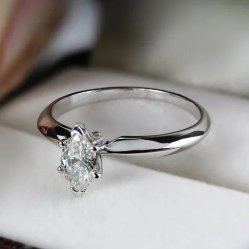 Natural Marquise Cut Diamond Solitaire Engagement Ring