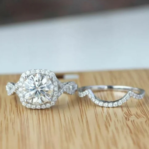 Diamond Solitaire Engagement Ring Round Cut Bridal Ring Set