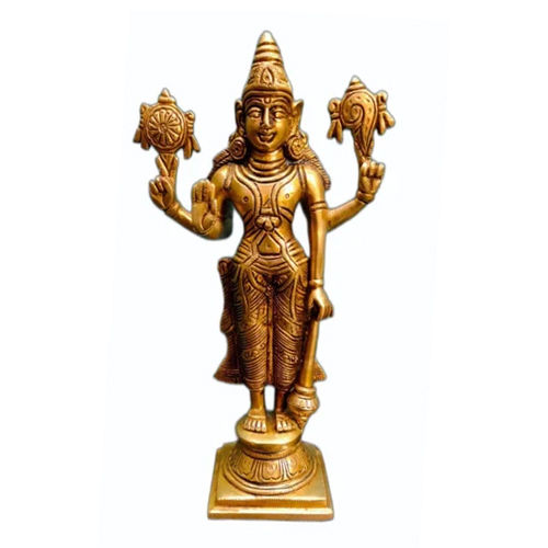 Brass Lord Vishnu Statue - High Quality Brass, Available in Different Sizes | Exquisite Religious Art with Four Arms and Crown