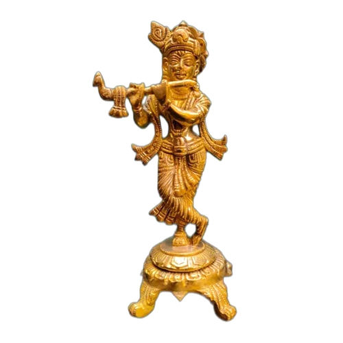 Golden Brass Lord Krishna Statue