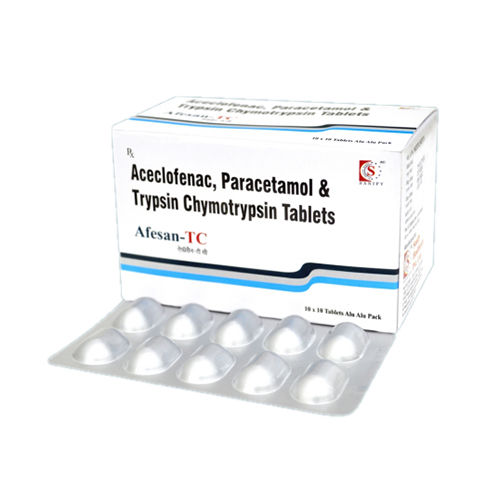 Afesan-Tc Tablets Ingredients: Aceclofenac 100Mg + Paracetamol 325Mg + Trypsin Chymotrysin 50000 Au