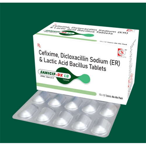 Sanicif-Dx Lb Tablets Ingredients: Cefixime 200Mg + Dicloxacillin 500Mg + Lab 90Ms