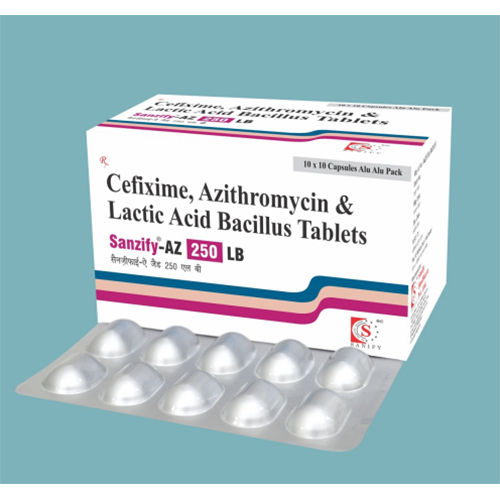 Sanzify-Az-250 Lb Tablets Ingredients: Cefixime 200Mg+ Azithromycin-250 + Lactic Acid Basillus 60 Ms