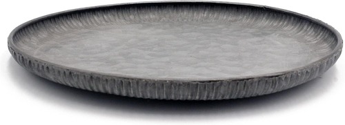 Tray 4 - Galvanized Iron Decorative Tray, 24.9L x 24.9W x 1.8H, Elegant Black Color, Features Stylish Scalloped Edges, Lightweight Design