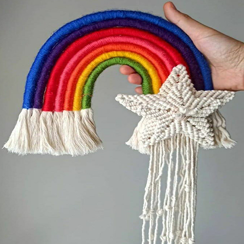 Easy To Clean Rainbow With Star Macrame Wall Hanging