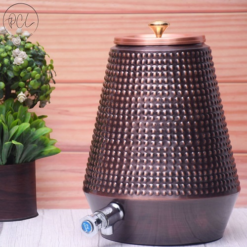 Pure Copper Water Dispenser Conical Antique Diamond Designed Capacity 8000 Ml.