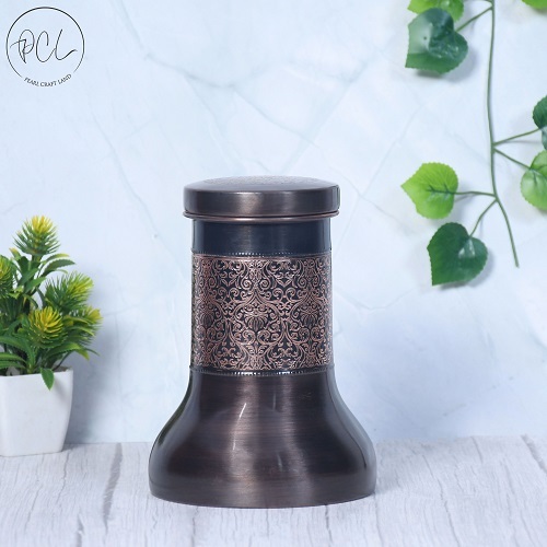 Pure Quality Copper Bedside Lily Jar - 13x19 cm Antique Etching, Hand-Hammered Texture, Leak-Proof Lid, 1000ML Capacity