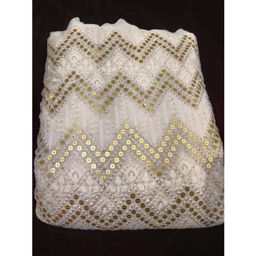 White & Golden Dyeble Sequin Fabric