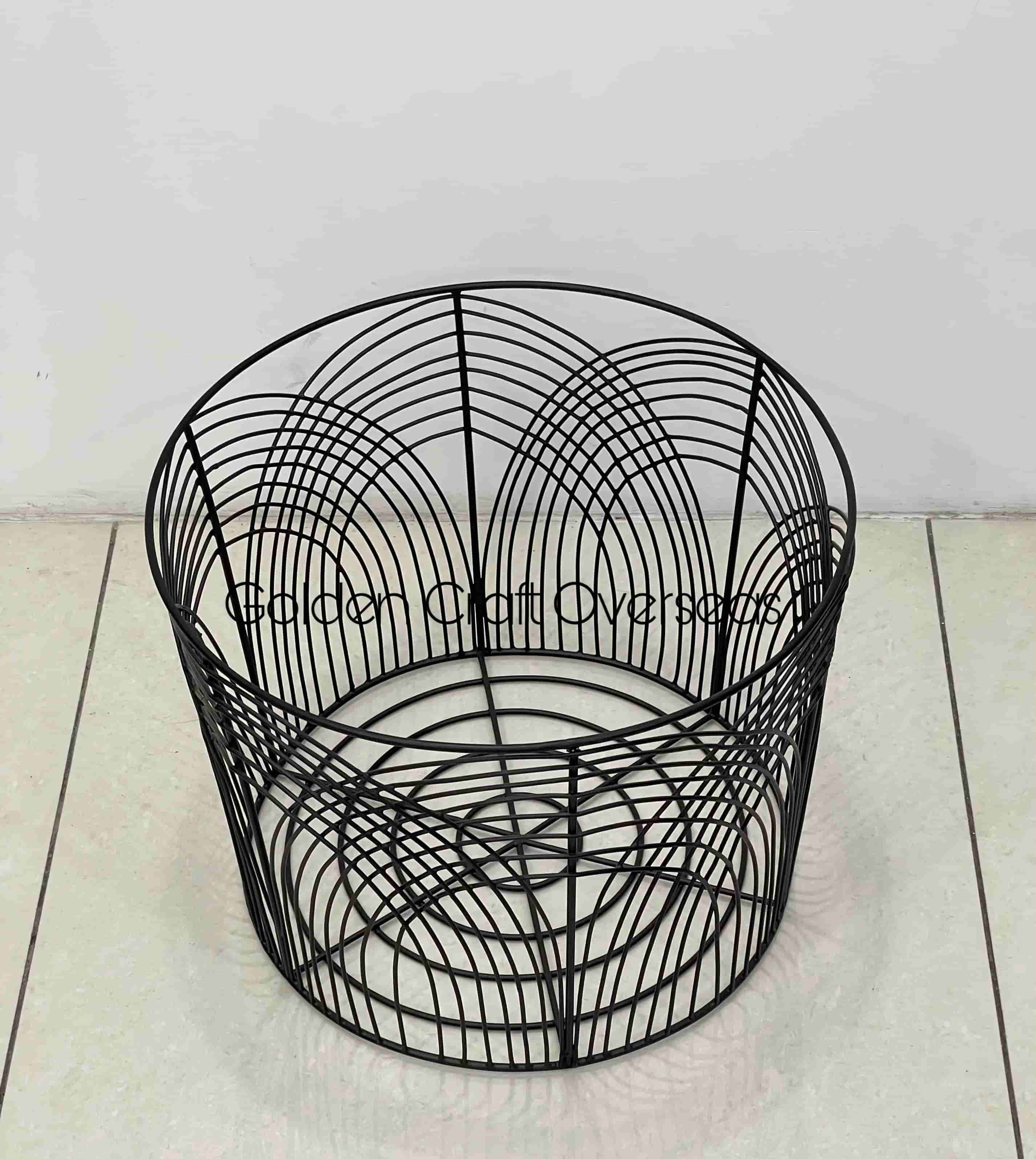 Stylish black laundry basket in iron with matte black powder coated finish