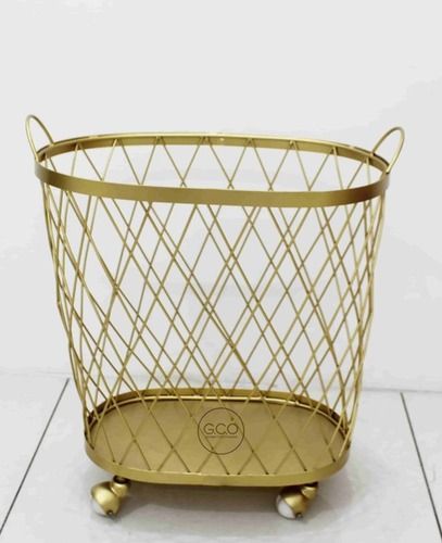 Modish Rotating Basket In Iron With Golden Powder Coated Finish - Color: Gold