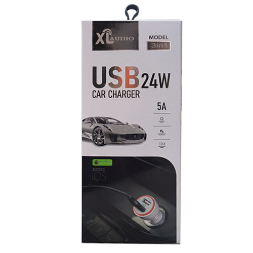 Rubber And Plastic 24 Watt Usb Car Charger