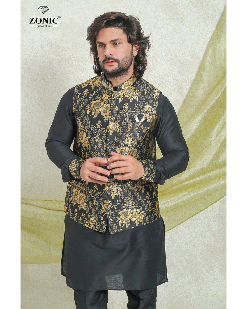 Kurta Pajama Koti - Polyester Material, Long Sleeves, 5 Vibrant Colors | Embroidered Closure, Printed Pattern, Ideal for All Seasons