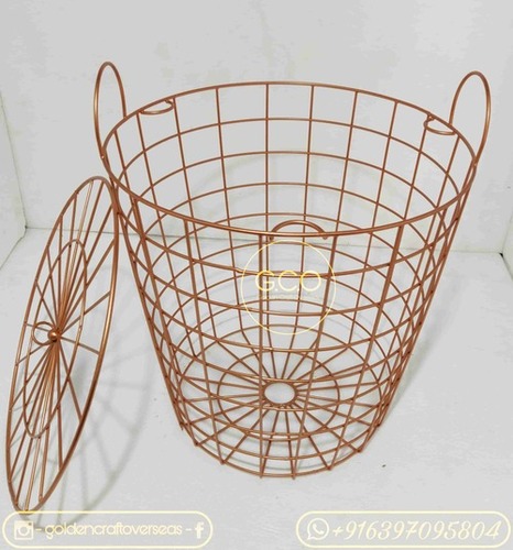 Modish Basket with Lid in Rose Gold Powder Coated finish for laundry and storage purposes