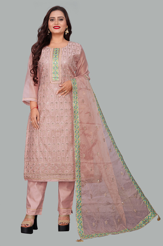 Lavender Designer Chanderi Stitched Suit