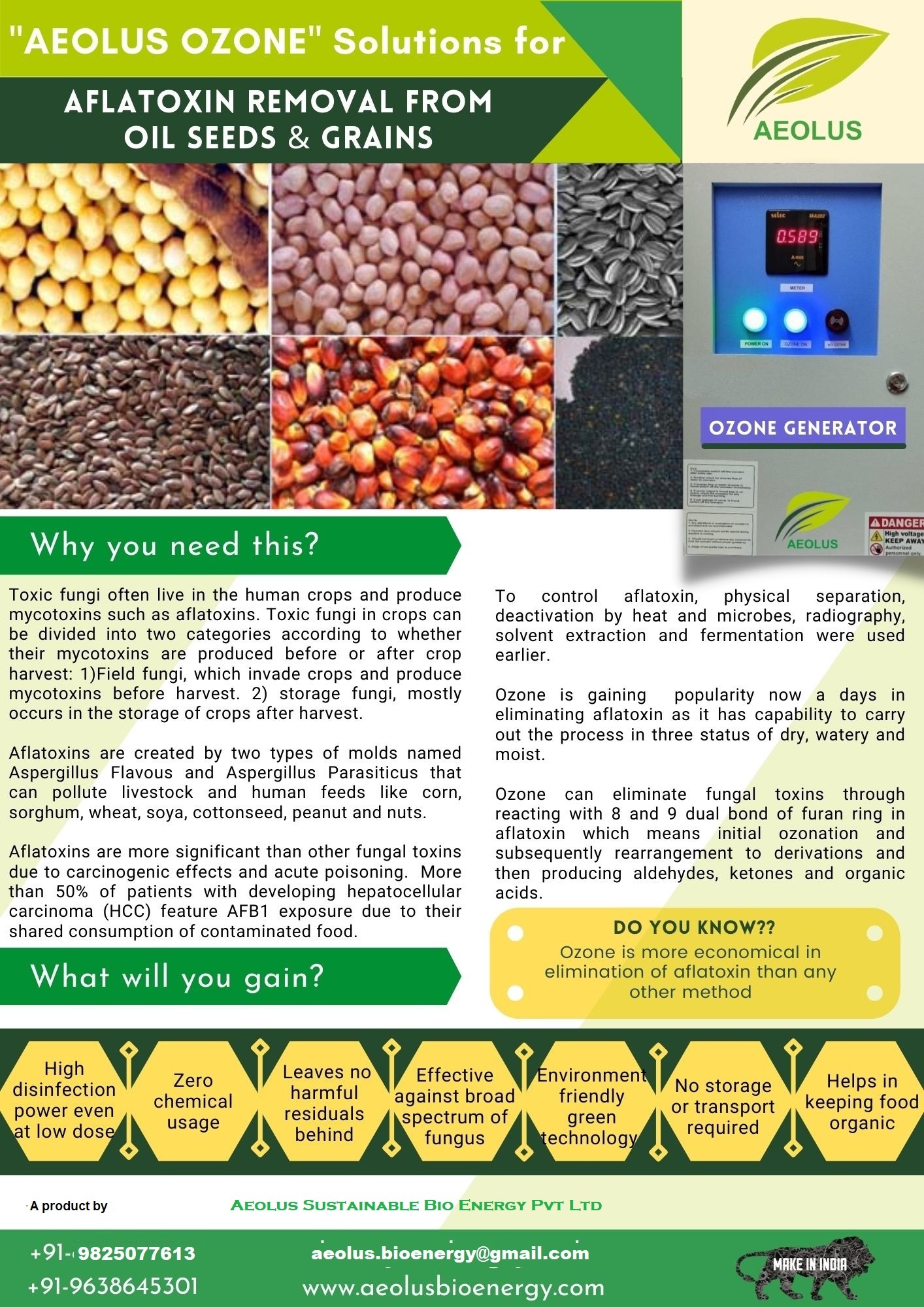 Grain and Oil Seed Storage Fumigation with Ozone by Aeolus