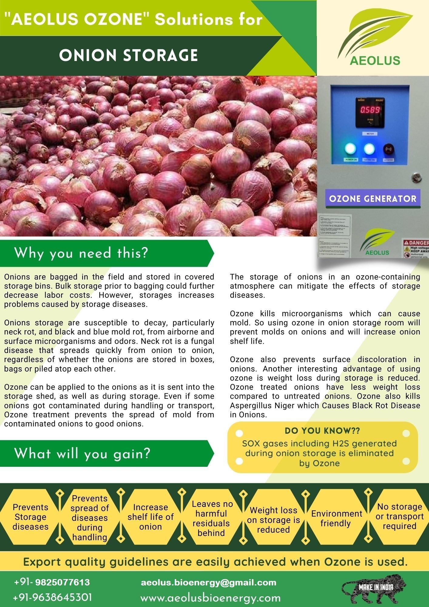 Onion Storage and Preservation with Aeolus Ozone