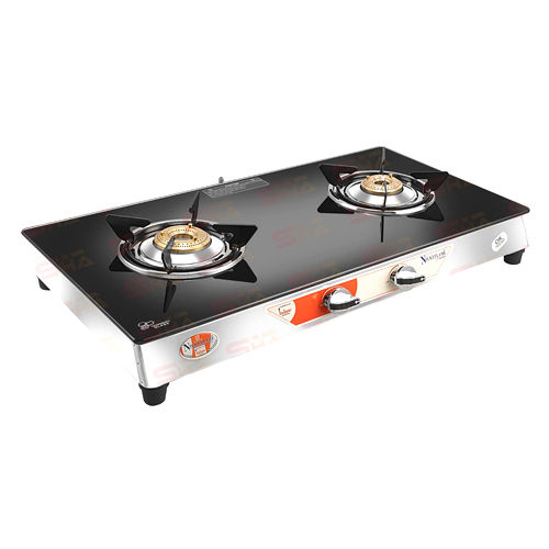 Steel 2 Burner  Crystal Black Glass With Ss Frame