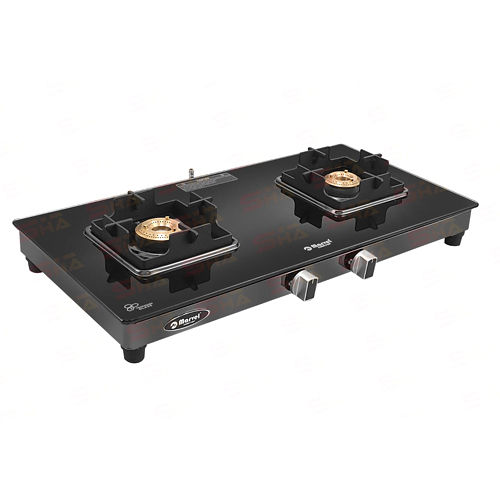 Steel 2 Burner  Crystal Black Glass With Black Mirror Finish Frame