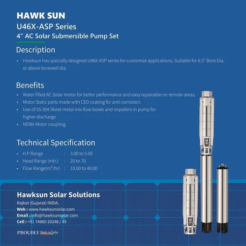 4 To 6 5HP AC Solar Submersible Pump Set With Controller