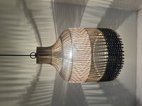 Natural Rattan Lamp Shade - Metal, 12x12x17 Inches, Natural Color | Energy Saving Light Source, Hand Painted Design, Round Shape