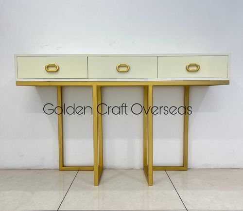 Modern Console Table With Drawer Golden Powder Coated Finish In Iron For Interiors - Assembly: No Assembly Required