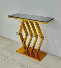 SS Console Table With Black Marble Top With Gold Glossy TPR Finish