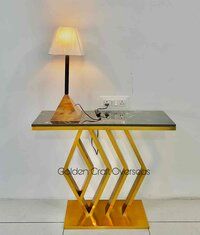 SS Console Table With Black Marble Top With Gold Glossy TPR Finish