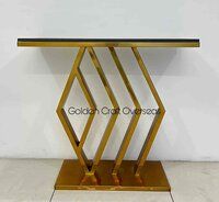 SS Console Table With Black Marble Top With Gold Glossy TPR Finish