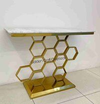 Honey Comb Console Table in Stainless Steel with White Natural marble Top