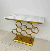 Honey Comb Console Table in Stainless Steel with White Natural marble Top