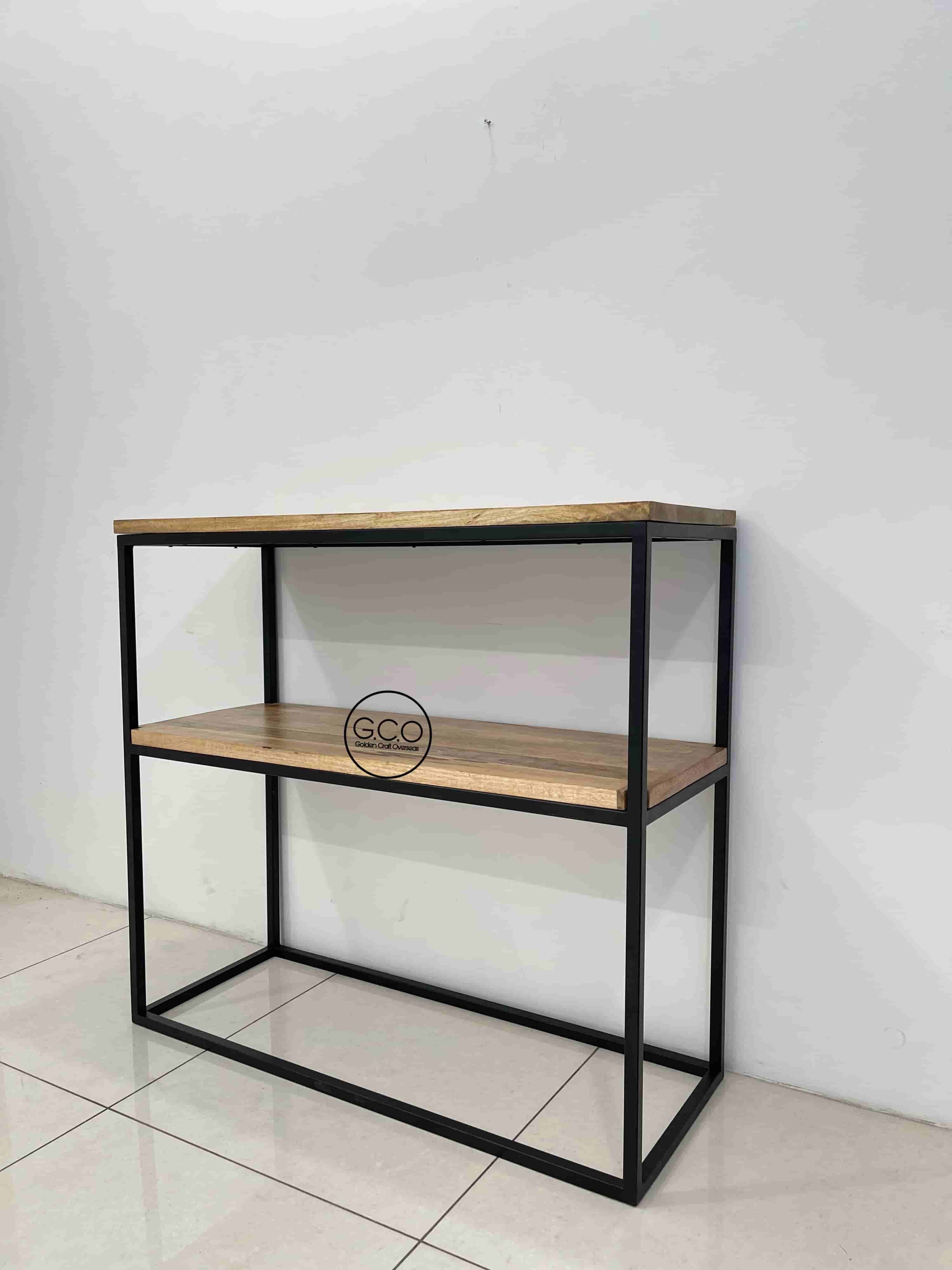 Console Table in Black with wooden Top