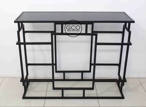 Black Console Table With Black glass Top In iron for interiors and architects