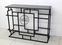 Black Console Table With Black glass Top In iron for interiors and architects