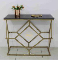 Stainless Steel Console Table with black marble top for interiors