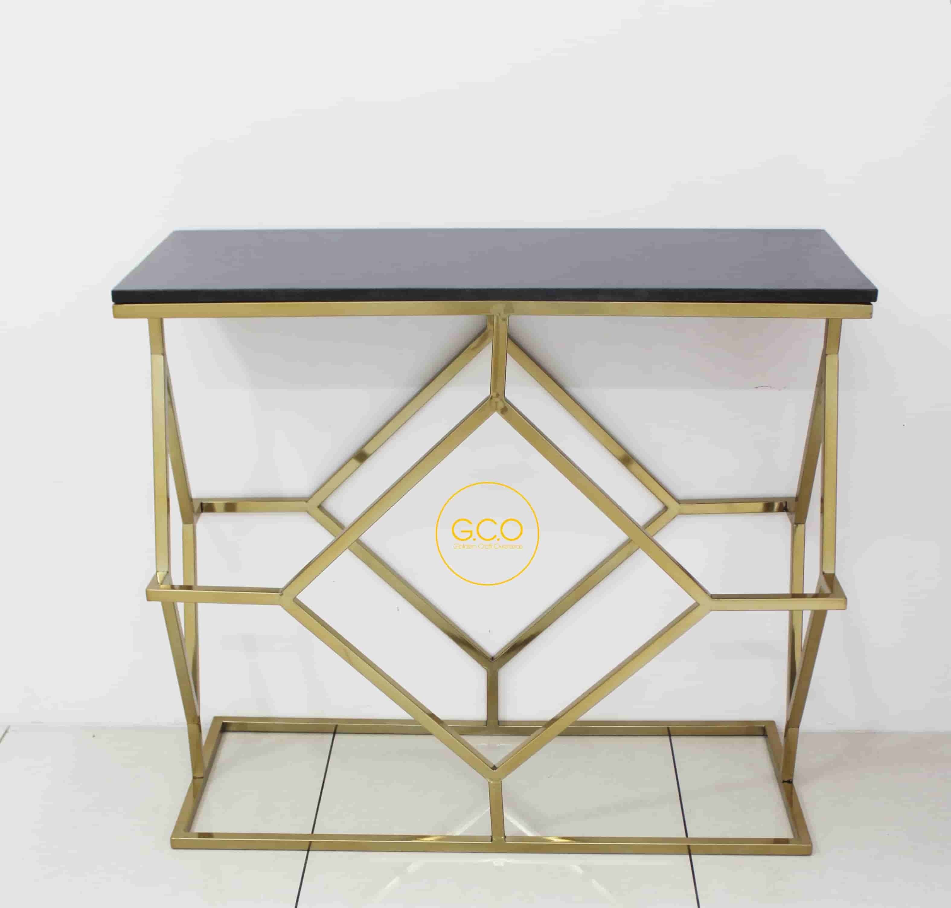 Stainless Steel Console Table with black marble top for interiors