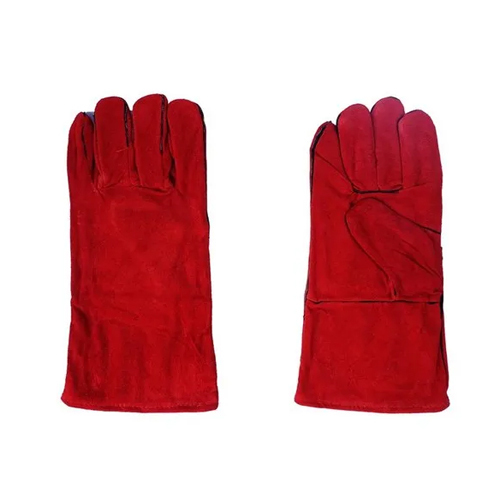 Red Leather Welding Hand Gloves - Various Sizes, Red Color | Plain Style, Woven Technics, Suitable for Summer, Winter, Autumn, Male Fit, Warranty Included