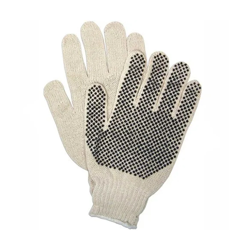 Full Finger White PVC Dotted Cotton Glove - Nylon Material, Multicolored, Fingerless Design | Ideal for Daily Life Household Tasks