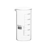 Borosilicate Glass Beaker - 250ml Low Form With Spout | White Graduation, Uniform Wall Thickness, Marking Area